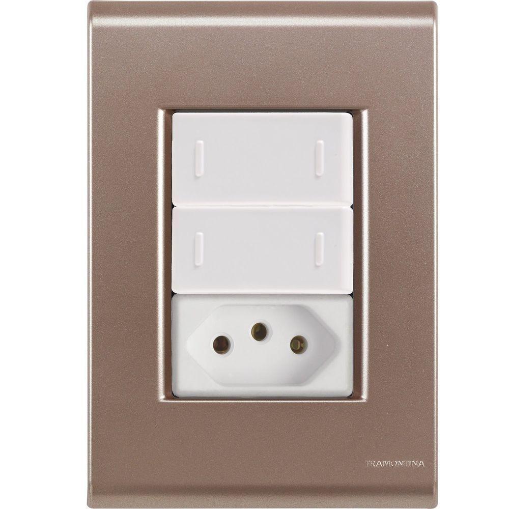 Cj Dois Interruptor Duplo E Tomada 20a Liz Ouro Velho Tramontina Completo Pronto Tramontina - 1