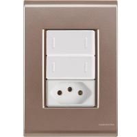 Cj Dois Interruptor Duplo E Tomada 20a Liz Ouro Velho Tramontina Completo Pronto Tramontina - 1