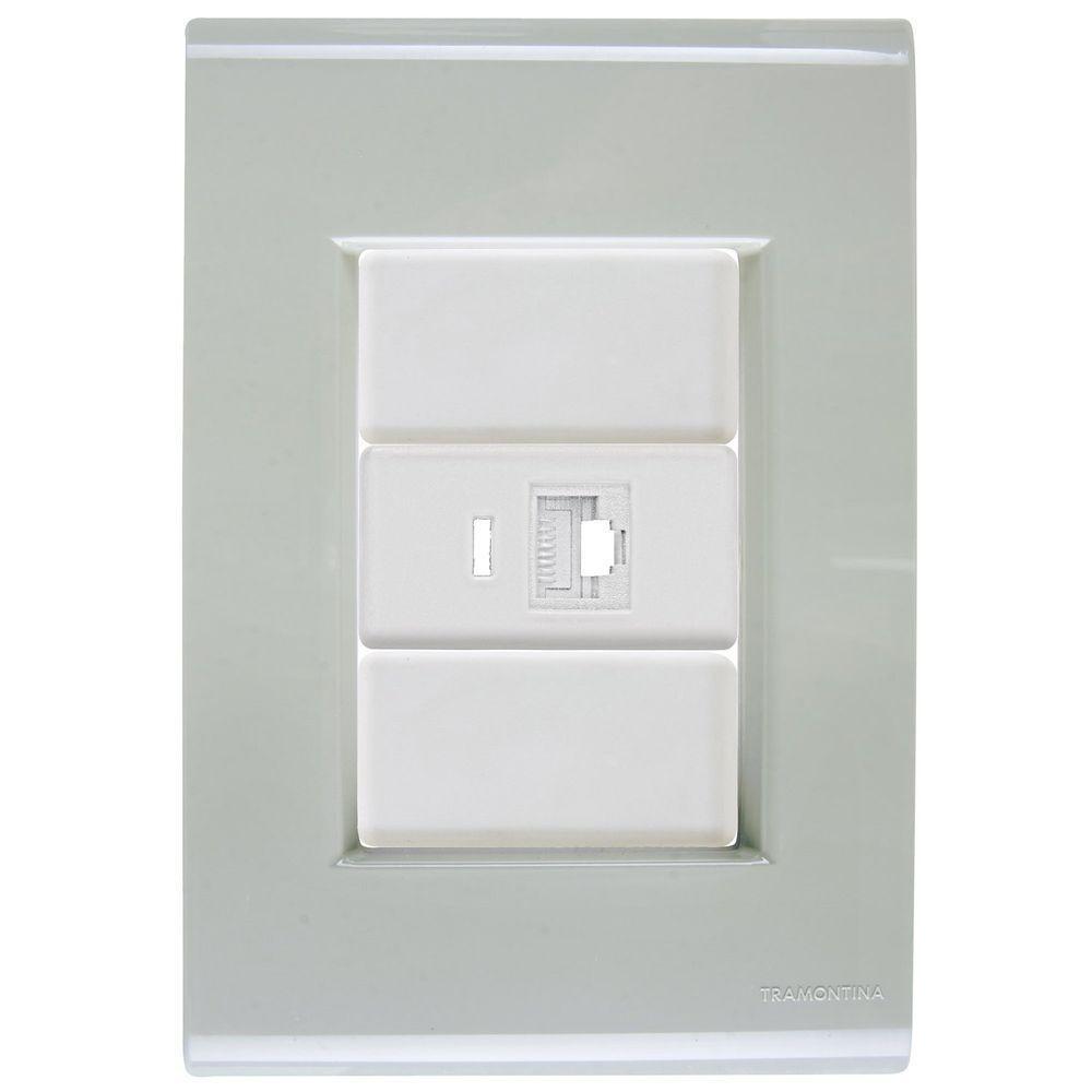 Cj Tomada Rj45 Rj 45 Ethernet Liz Verde Ardósia Tramontina Completo Pronto Tramontina - 1