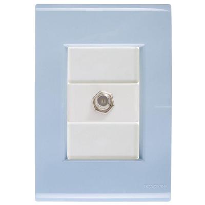 Cj Tomada Conexão Tv Sat Coaxial Liz Azul Jeans Tramontina Completo Pronto Tramontina