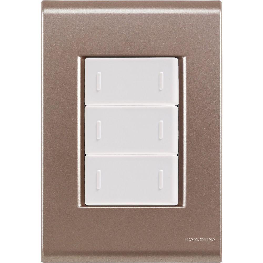 Cj Placa Três Interruptor Triplo Liz Ouro Velho Tramontina Completo Pronto Tramontina - 1