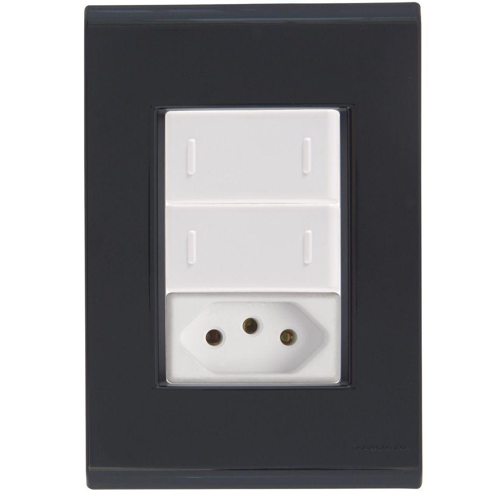 Cj Dois Interruptor Duplo E Tomada 20a Liz Grafite Tramontina Completo Pronto Tramontina - 1