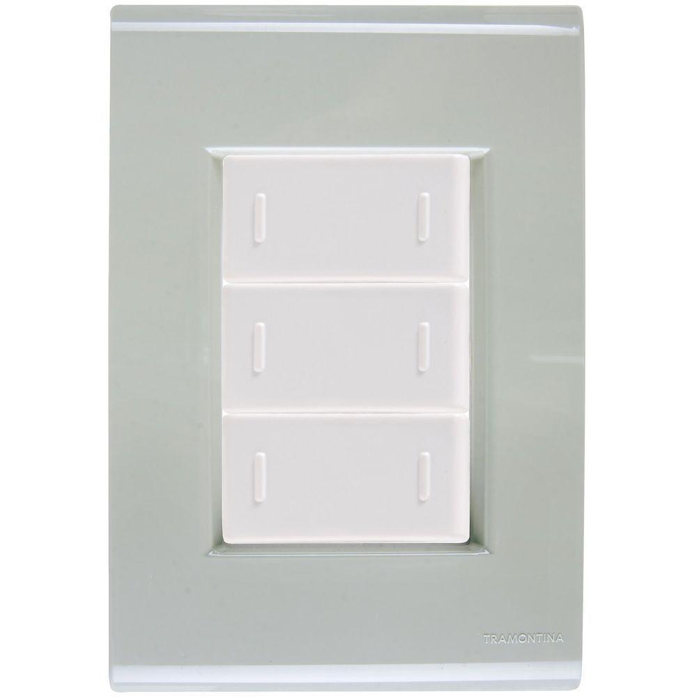 Cj Placa Três Interruptor Triplo Liz Verde Ardósia Tramontina Completo Pronto Tramontina - 1