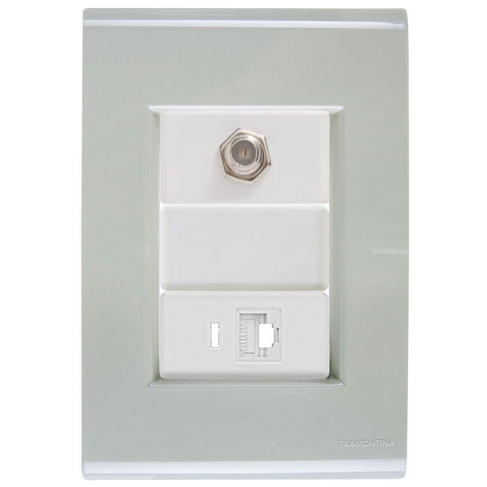 Cj Tomadas Rj45 Ethernet + Tv Coaxial Liz Verde Ardósia Tramontina Completo Pronto Tramontina - 1