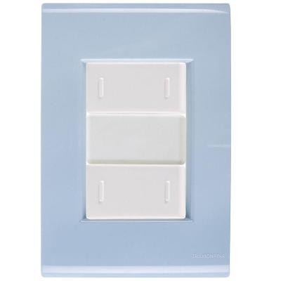 Cj Placa Dois Interruptor Duplo Liz Azul Jeans Tramontina Completo Pronto Tramontina