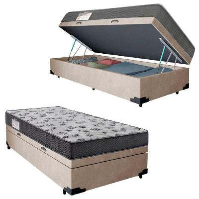 Cama Box Baú Solteiro Suede + Colchão De Espuma D33 - Sereneprime - 88cm Bege.