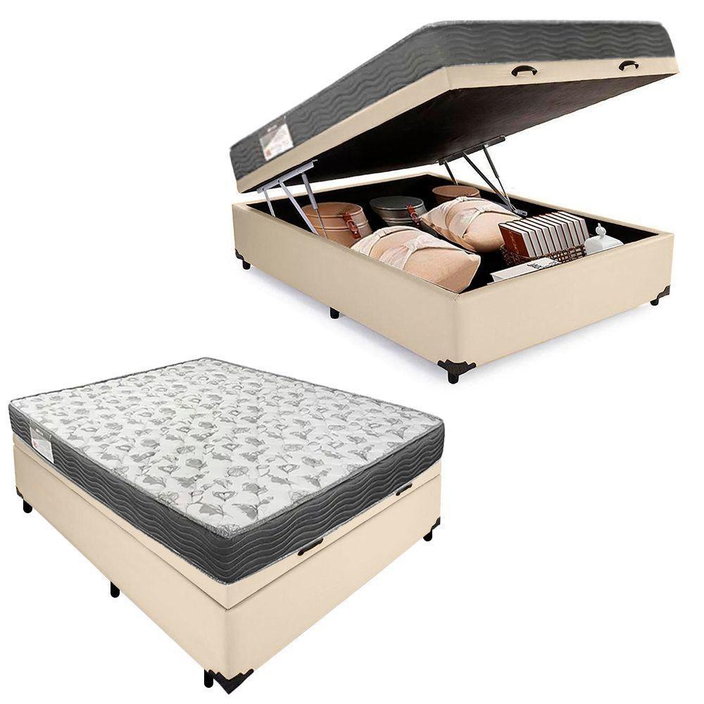 Cama Box Baú Casal Sintético + Colchão De Espuma D33 - Sereneprime - 138cm Bege. - 1