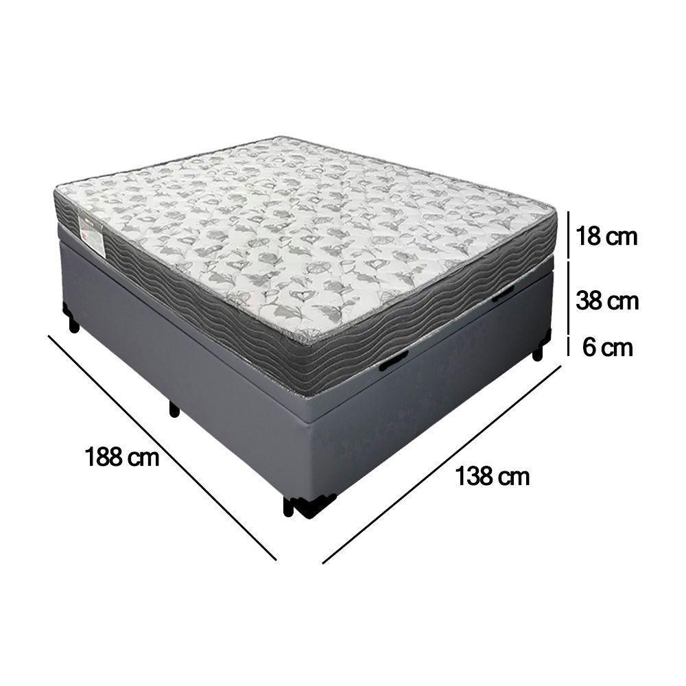 Cama Box Baú Casal Sintético + Colchão De Espuma D33 - Sereneprime - 138cm Cinza - 2