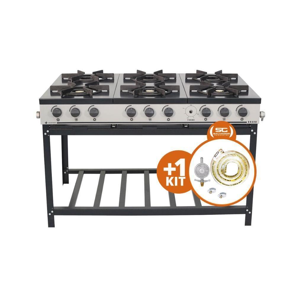 Kit - Fogão Gás Bravo 6b Br6b + Kit Gás 2kg - Venâncio - 1