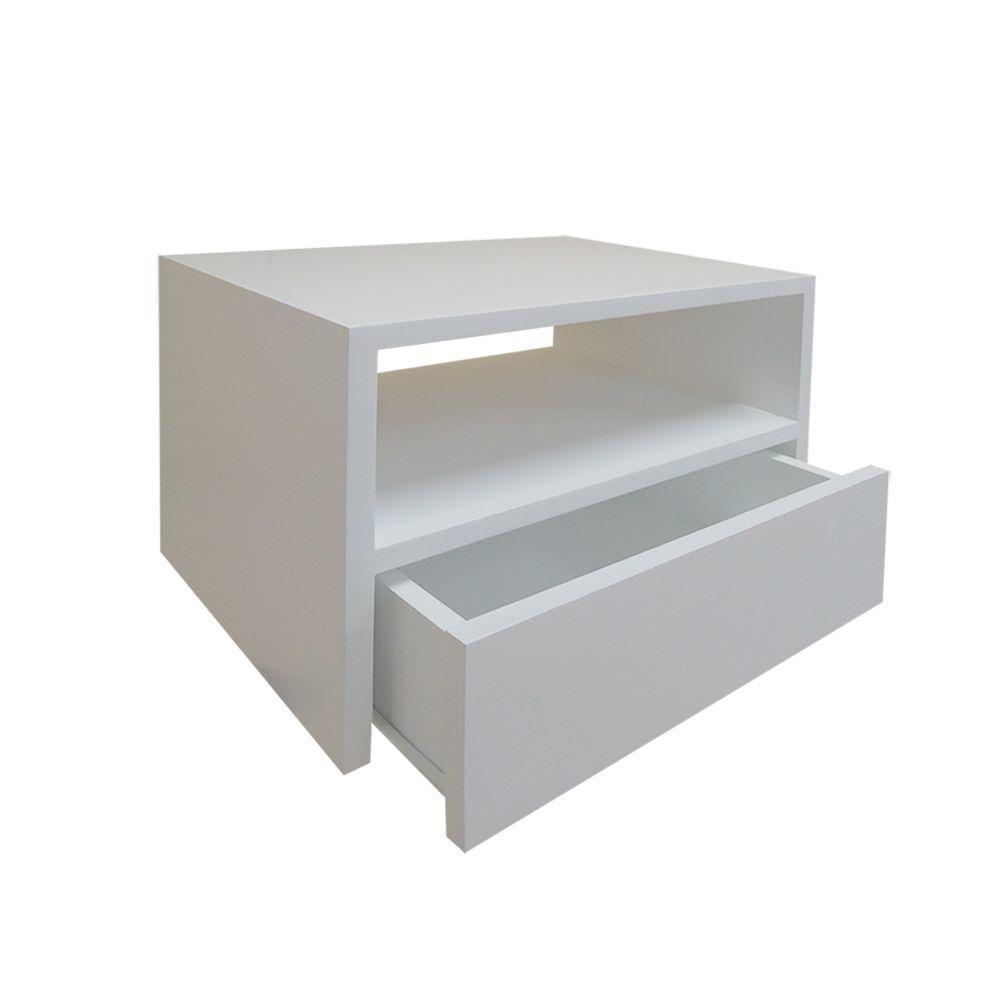 Mesa De Cabeceira Nicho Com Gaveteiro Suspenso De Parede Off White Laca - 1
