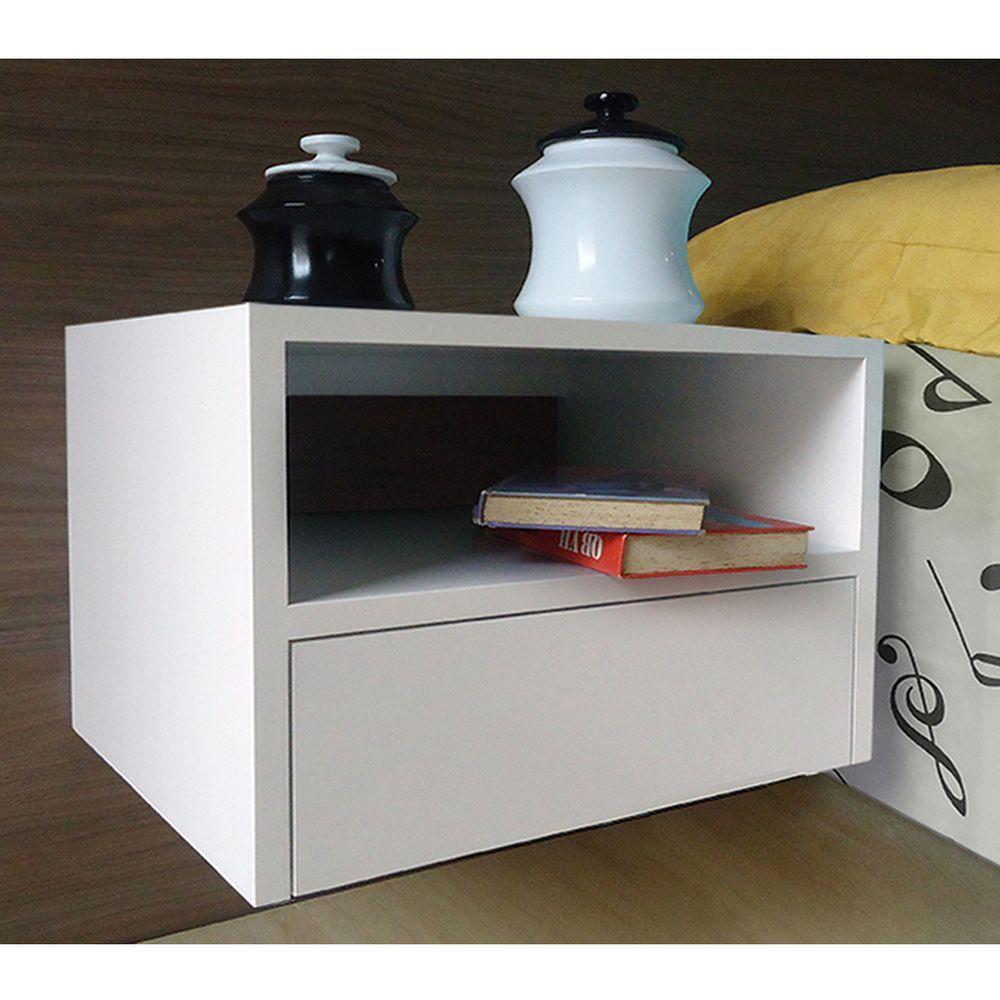 Mesa De Cabeceira Nicho Com Gaveteiro Suspenso De Parede Off White Laca - 2