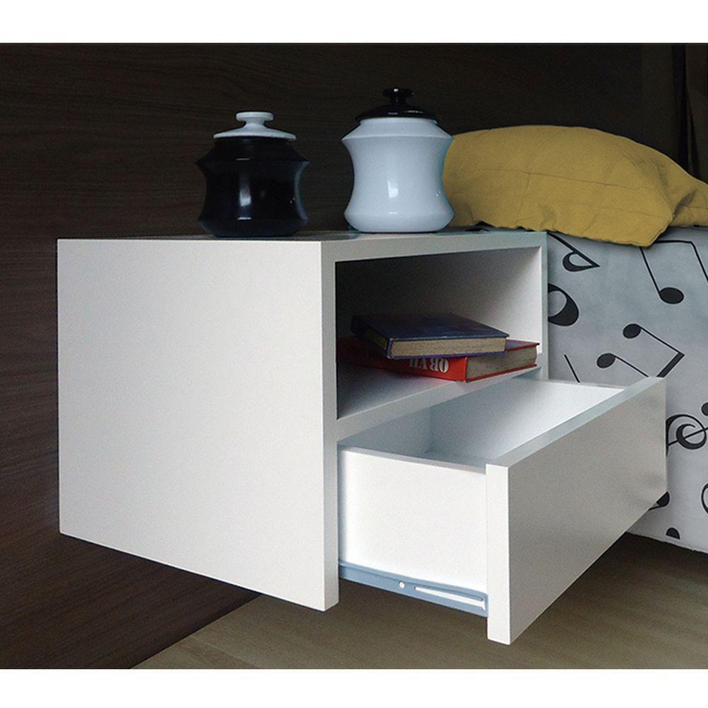 Mesa De Cabeceira Nicho Com Gaveteiro Suspenso De Parede Off White Laca - 3