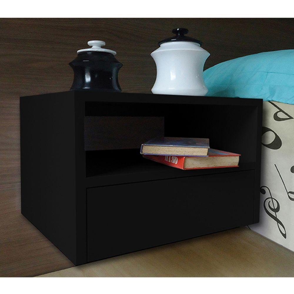 Mesa De Cabeceira Nicho Com Gaveteiro Suspenso De Parede Preto Laca - 1