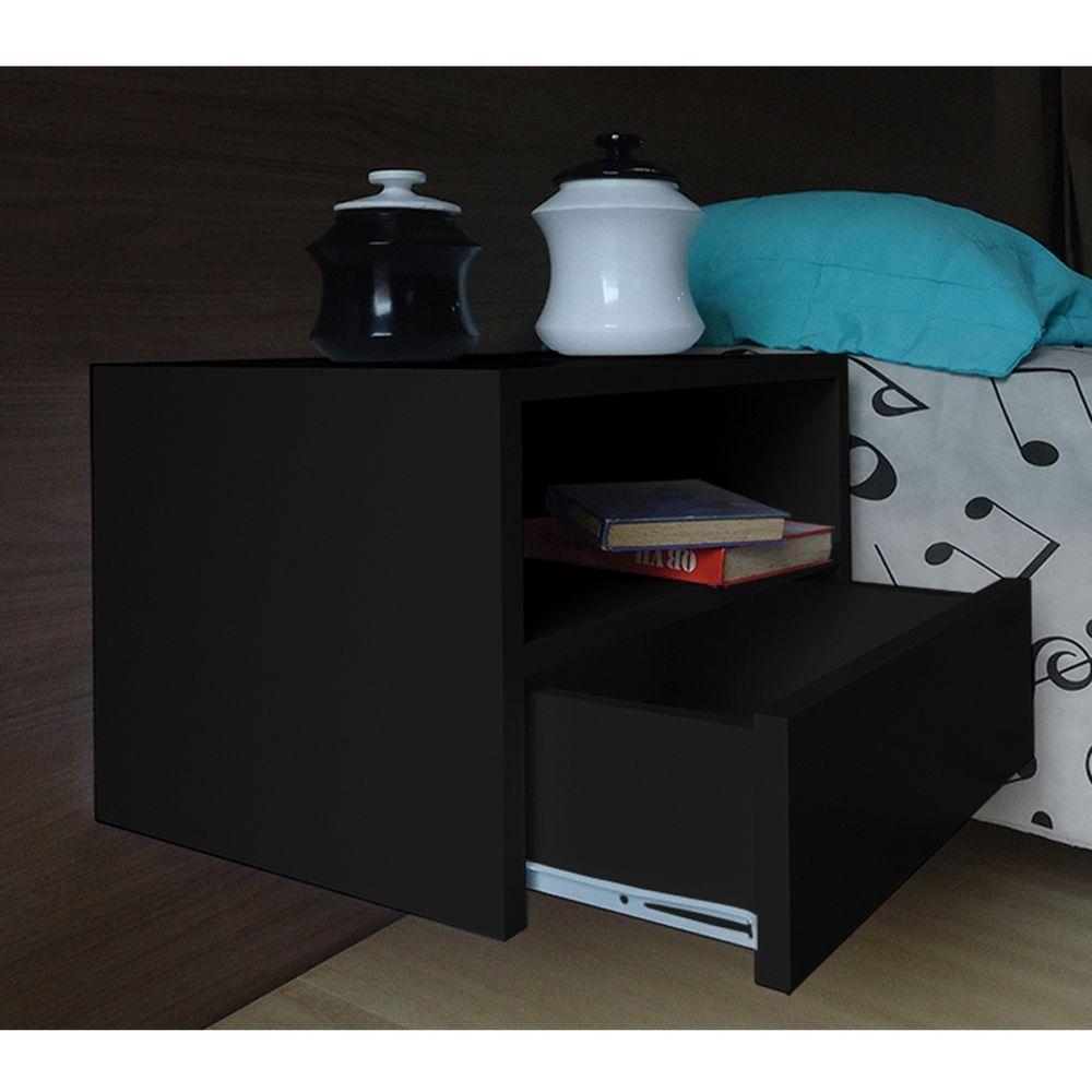Mesa De Cabeceira Nicho Com Gaveteiro Suspenso De Parede Preto Laca - 2