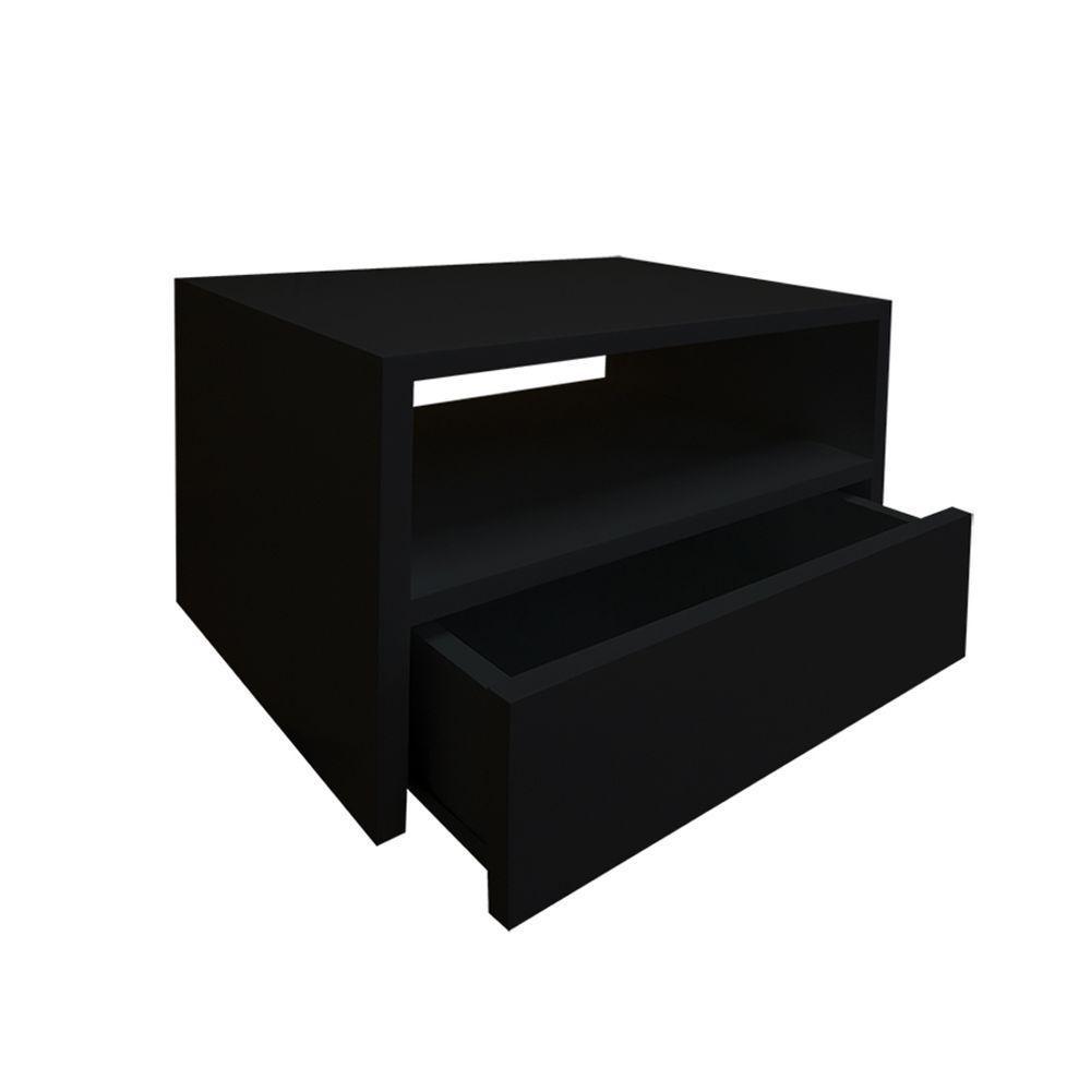 Mesa De Cabeceira Nicho Com Gaveteiro Suspenso De Parede Preto Laca - 3