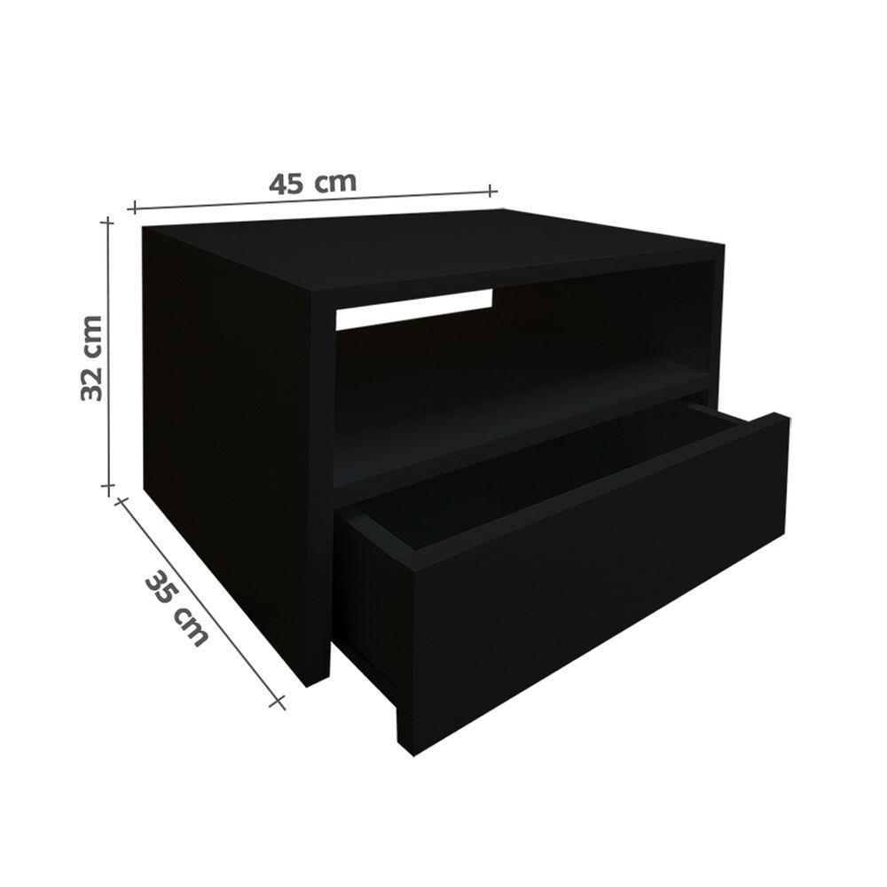 Mesa De Cabeceira Nicho Com Gaveteiro Suspenso De Parede Preto Laca - 4