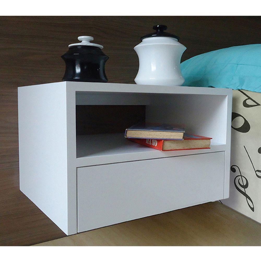 Mesa De Cabeceira Nicho Com Gaveteiro Suspenso De Parede Branco Laca - 1