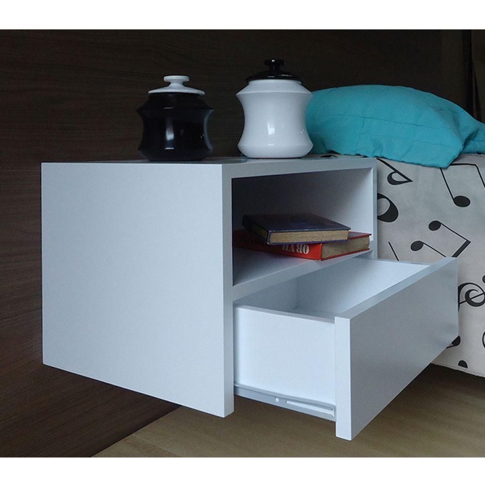 Mesa De Cabeceira Nicho Com Gaveteiro Suspenso De Parede Branco Laca - 3