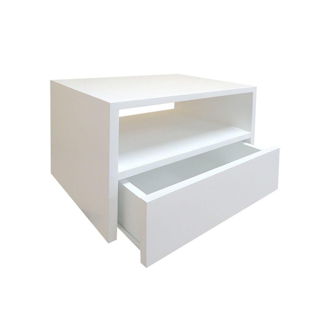Mesa De Cabeceira Nicho Com Gaveteiro Suspenso De Parede Branco Laca - 4
