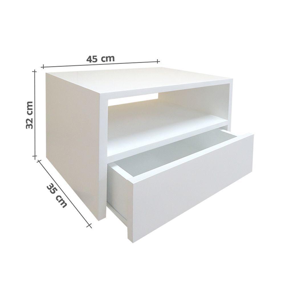 Mesa De Cabeceira Nicho Com Gaveteiro Suspenso De Parede Branco Laca - 5