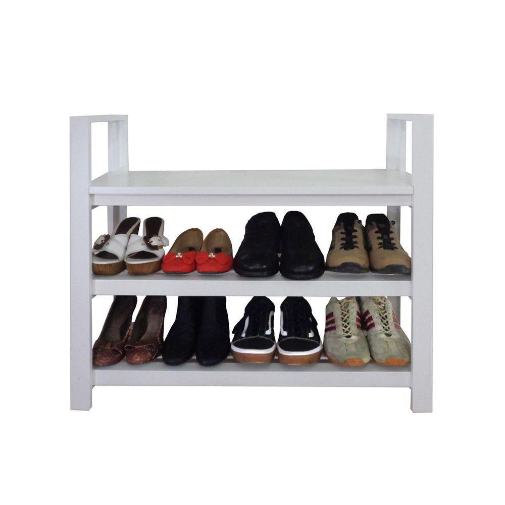 Sapateira Banco Com Braço De Piso Para Closets E Quartos 8 Pares Sapatos Branco Laca - 2