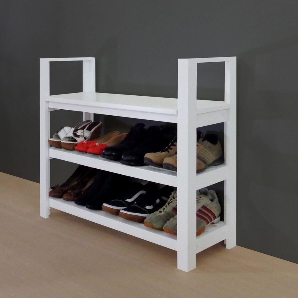 Sapateira Banco Com Braço De Piso Para Closets E Quartos 8 Pares Sapatos Branco Laca - 6