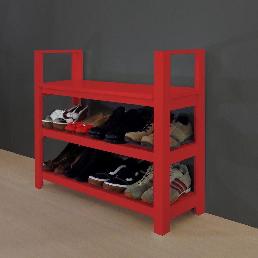 Sapateira Banco Com Braço De Piso Para Closets E Quartos 8 Pares Sapatos Vermelho Laca - 6