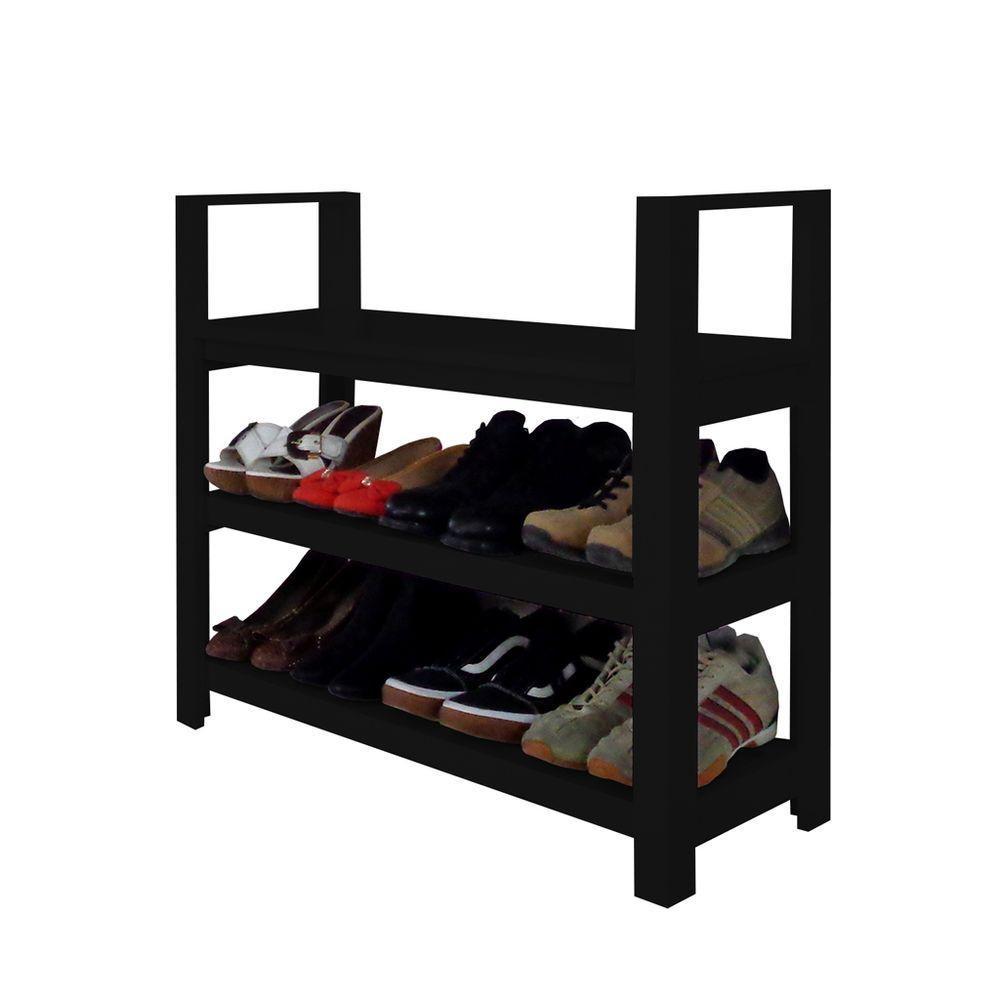 Sapateira Banco Com Braço De Piso Para Closets E Quartos 8 Pares Sapatos Preto Laca - 1