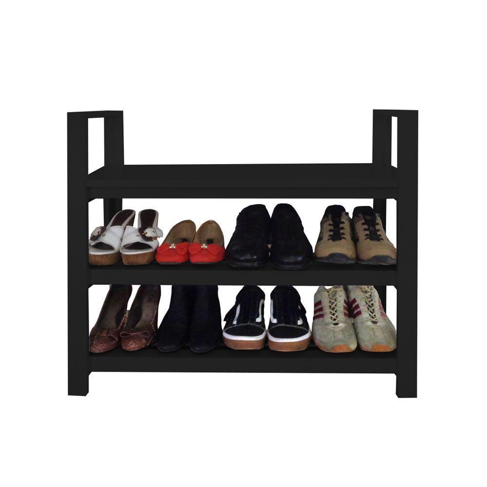 Sapateira Banco Com Braço De Piso Para Closets E Quartos 8 Pares Sapatos Preto Laca - 2