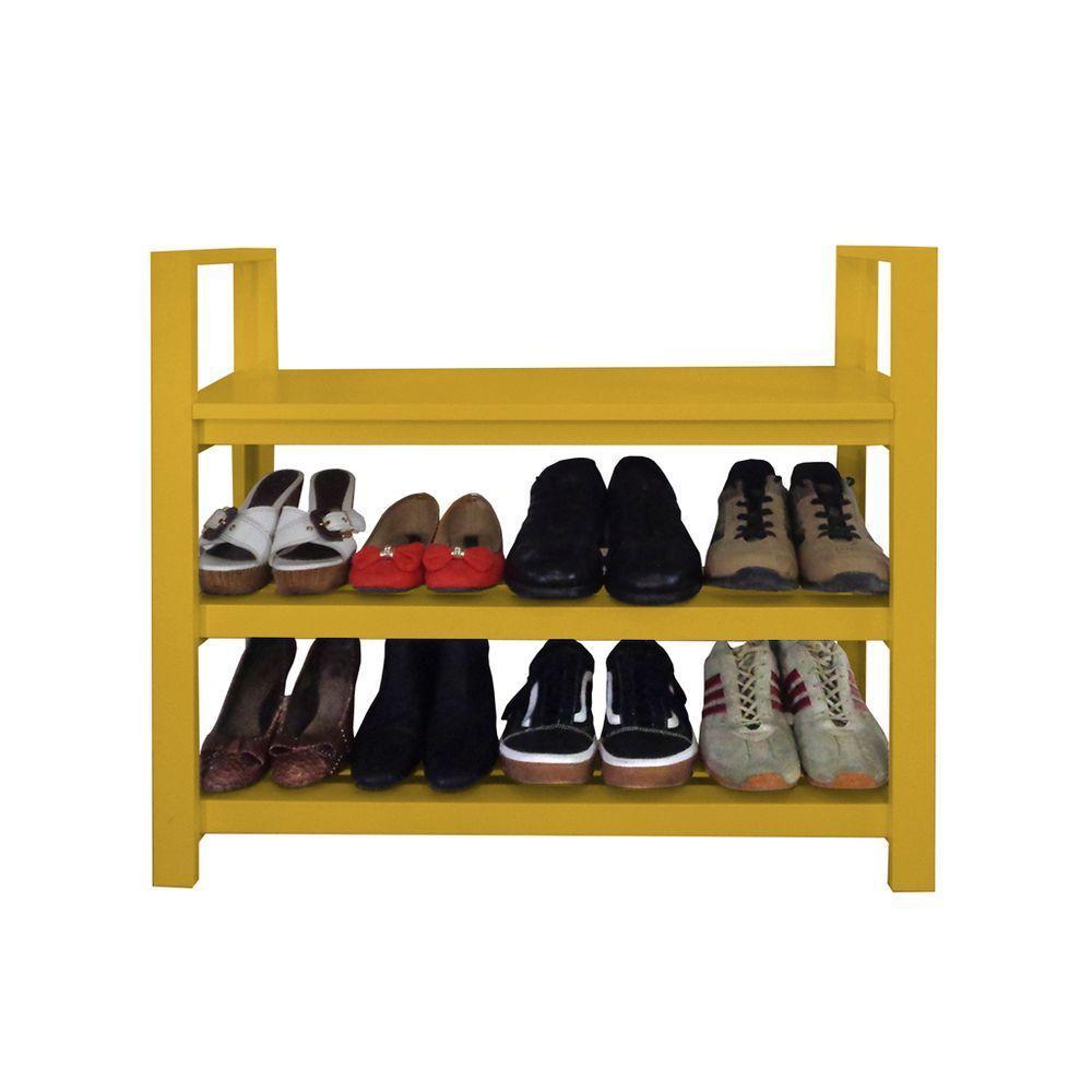 Sapateira Banco Com Braço De Piso Para Closets E Quartos 8 Pares Sapatos Amarelo Laca - 2