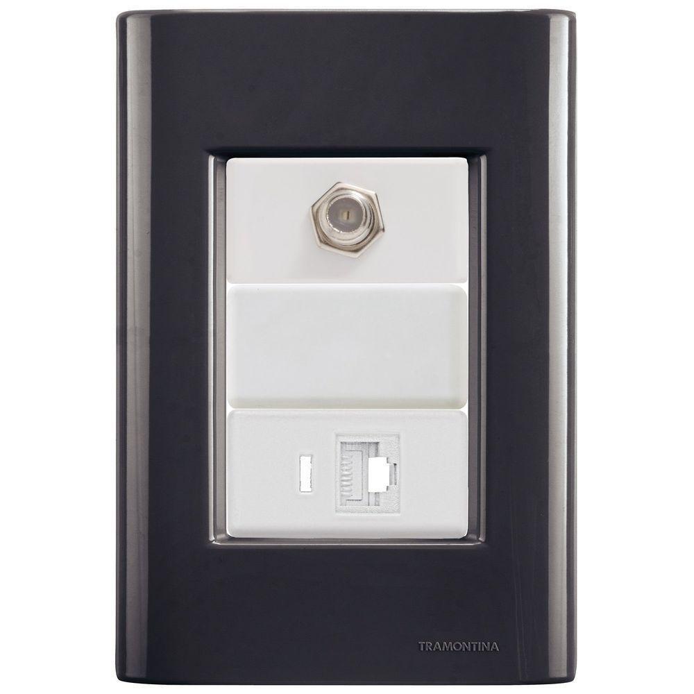 Cj Tomadas Rj45 Ethernet + Tv Coaxial Giz Grafite Tramontina Completo Pronto Tramontina - 1