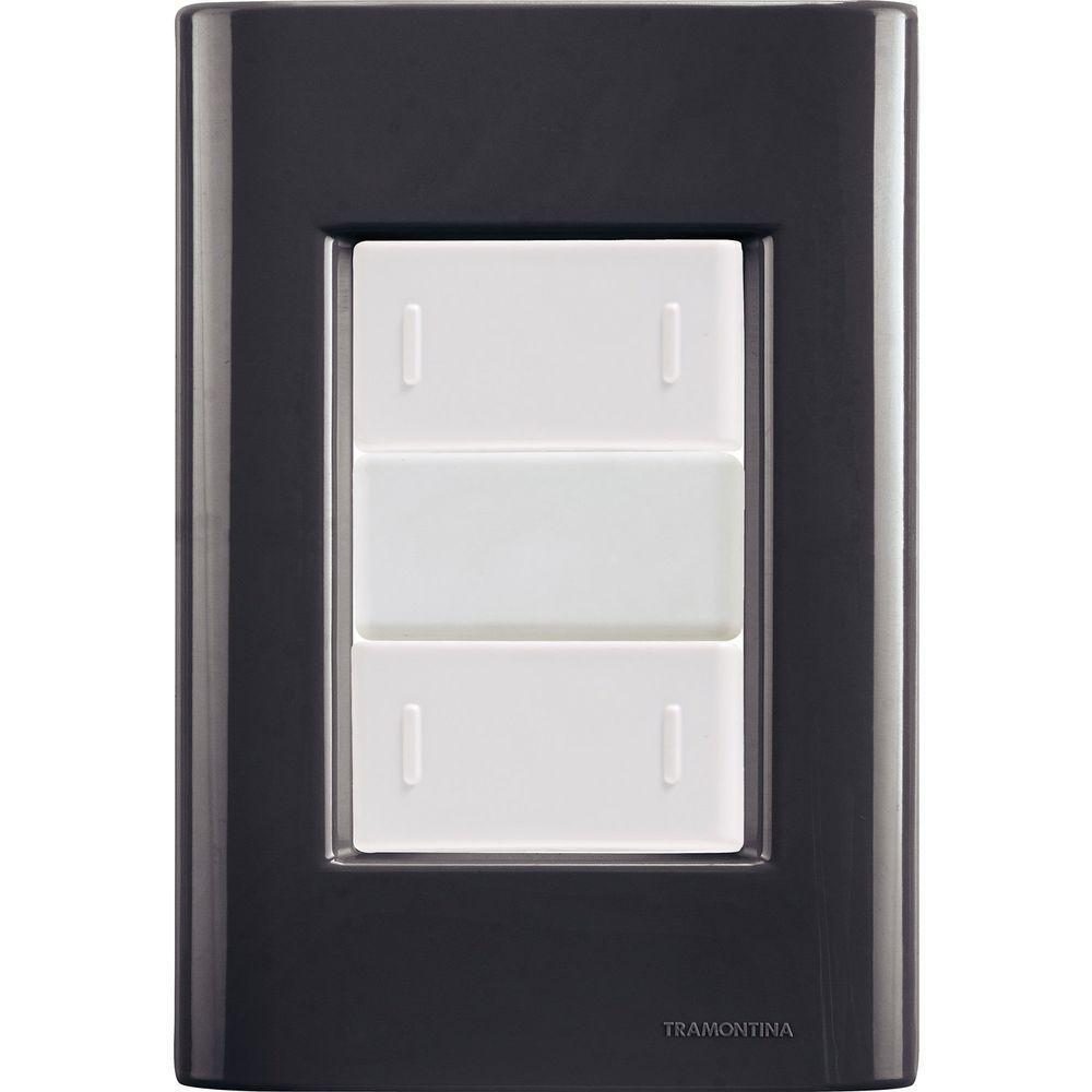 Cj Placa Dois Interruptor Duplo Giz Grafite Tramontina Completo Pronto Tramontina - 1