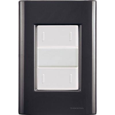 Cj Placa Dois Interruptor Duplo Giz Grafite Tramontina Completo Pronto Tramontina