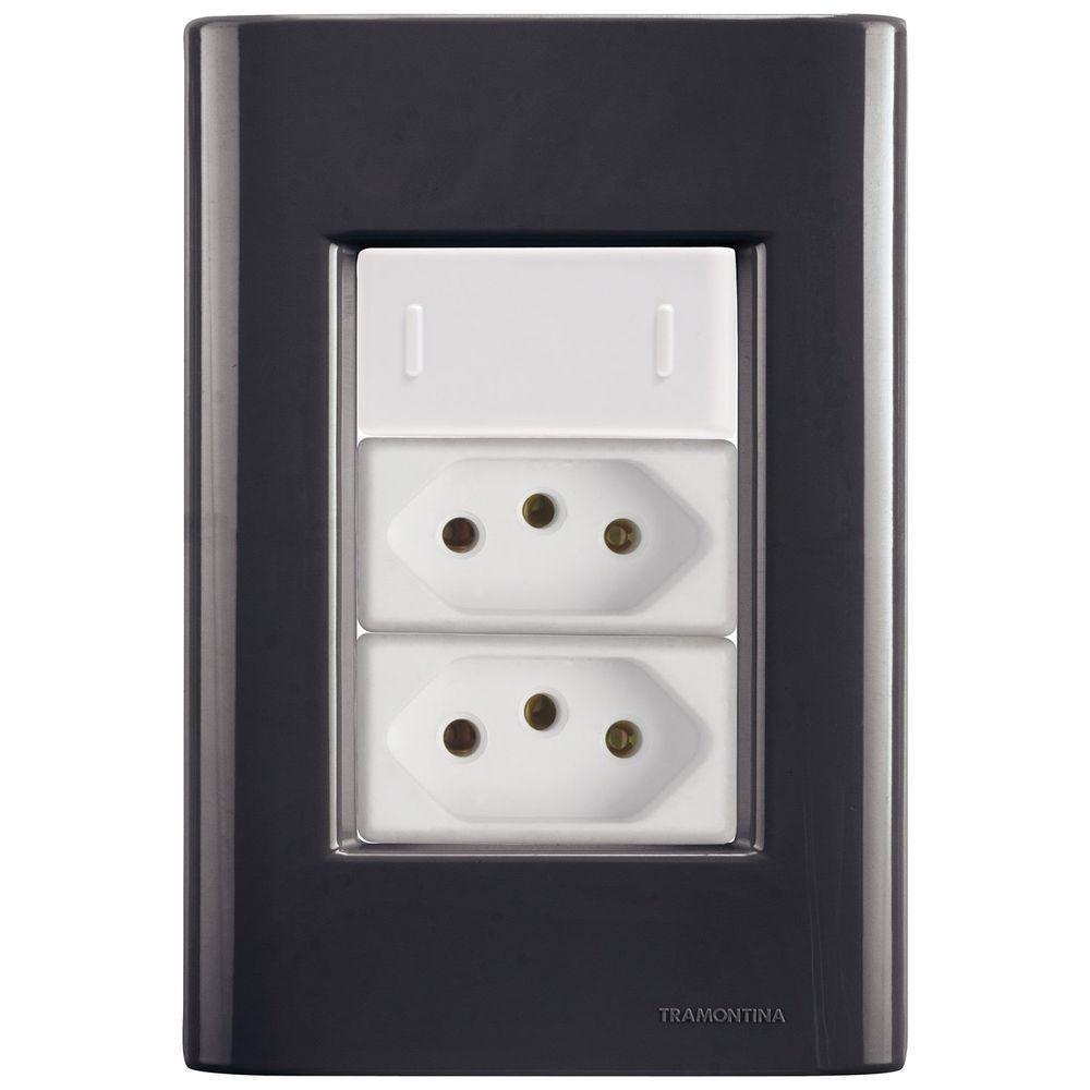 Cj Interruptor E Duas Tomadas 10a E 20a Giz Grafite Tramontina Completo Pronto Tramontina - 1