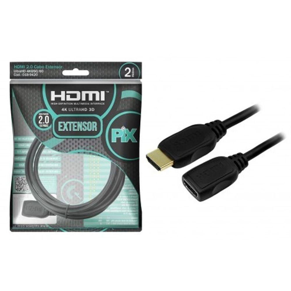 Cabo Extensor Hdmi 2 Metros 4k Hdr 19p Preto Pix 018 9420 - 1