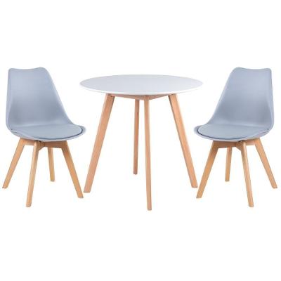 Mesa Redonda 80cm Branco + 2 Cadeiras Cinza Claro