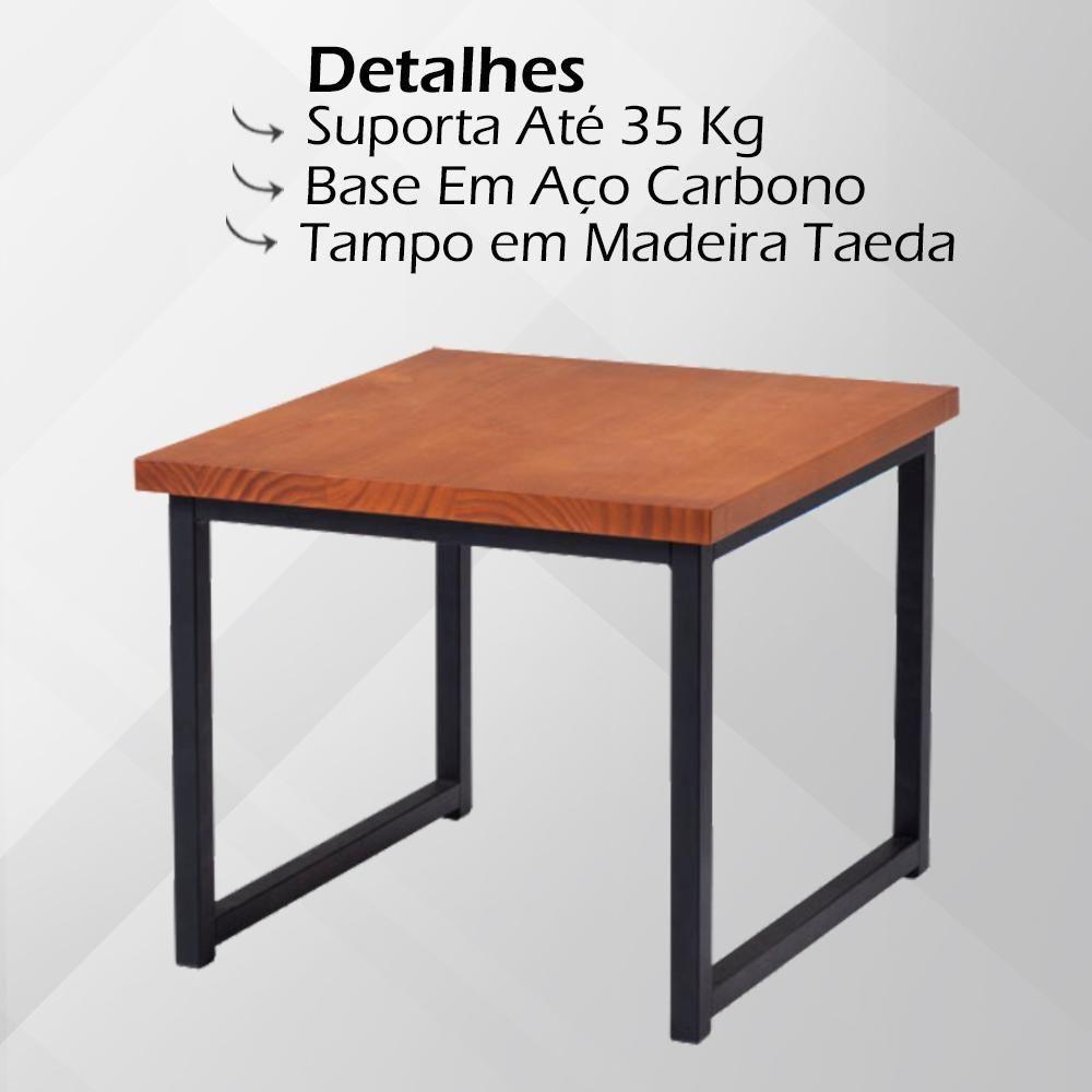 Mesa De Centro Ou Lateral Aço Preto F14 Madeira Taeda Mell Dmobiliario Mell - 3