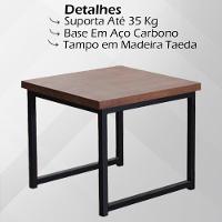 Mesa De Centro Ou Lateral Aço Preto F14 Madeira Taeda Castanho Dmobiliario Castanho - 5