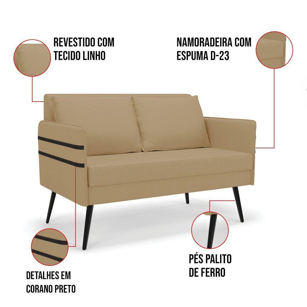 Kit 01 Namoradeira E 02 Poltronas Linho A32 Palha - 6
