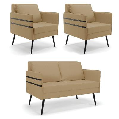 Kit 01 Namoradeira E 02 Poltronas Linho A32 Palha