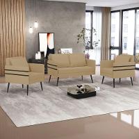 Kit 01 Namoradeira E 02 Poltronas Linho A32 Palha - 15