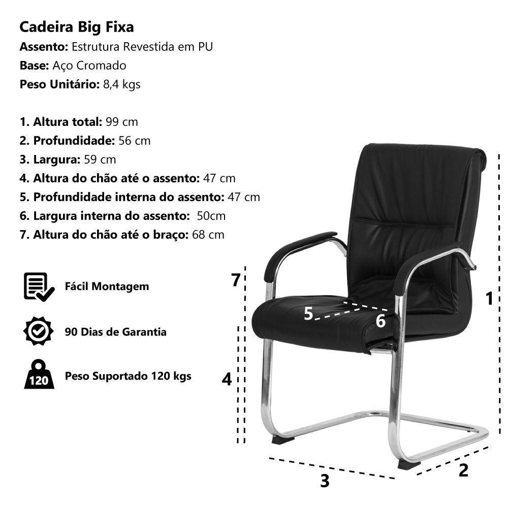 Cadeira Escritório Interlocutor Big Fixa Preta Base Cromada - 5