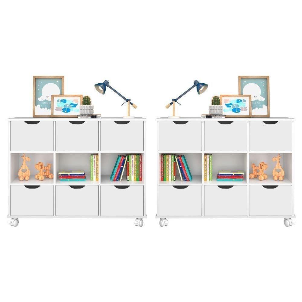 Kit 2 Nichos Organizadores Com Rodízios Toys Q01 6 Gavetas Branco - Mpozenato - 1