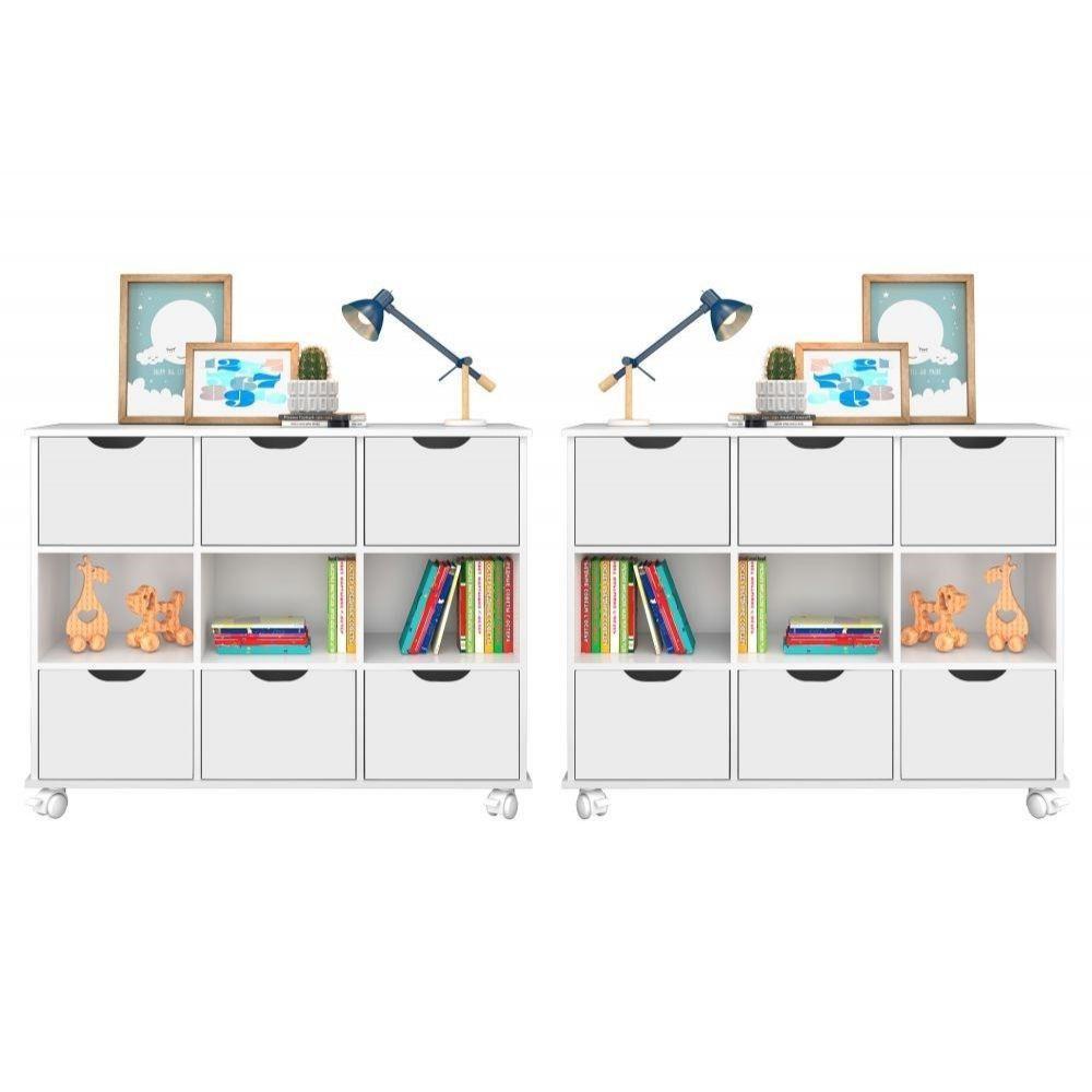 Kit 2 Nichos Organizadores Com Rodízios Toy 6 Gavetas Branco - 2