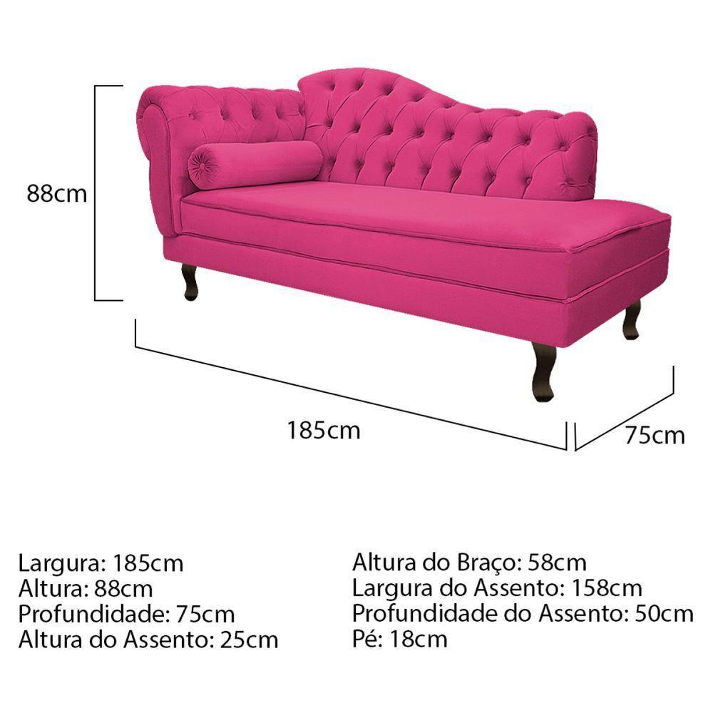 Kit Diva Recamier Diana 185Cm Lado Direito E 02 Poltronas Julia Suede - Amarena Móveis Pink - 5