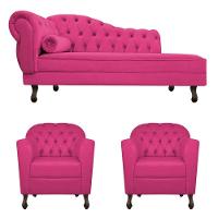 Kit Diva Recamier Diana 185Cm Lado Direito E 02 Poltronas Julia Suede - Doce Sonho Móveis Pink - 6