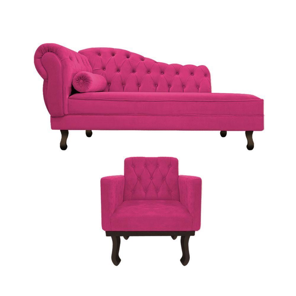 Kit Diva Recamier Diana 185Cm Lado Direito E 01 Poltrona Classic Suede - Doce Sonho Móveis Pink - 6