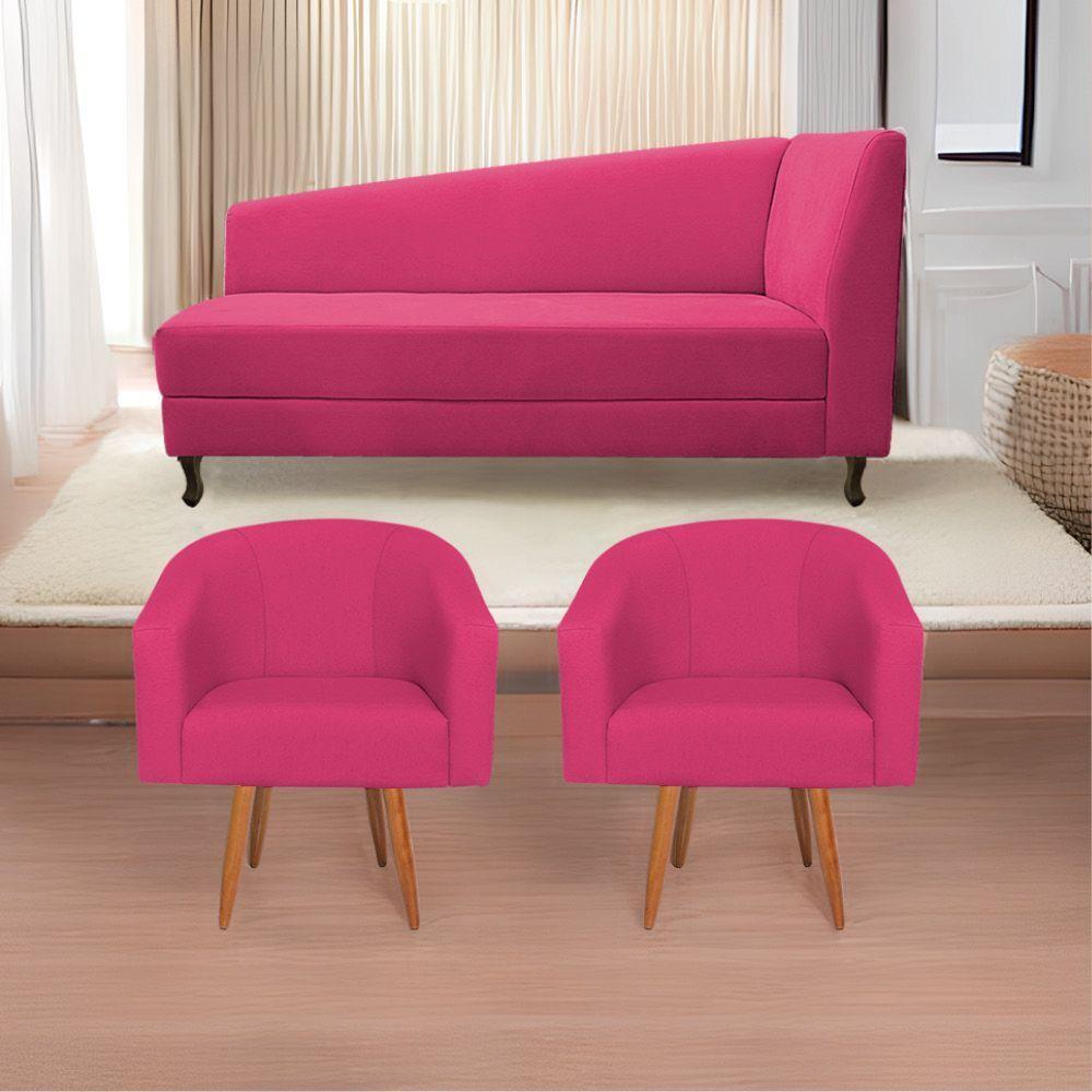 Kit Diva Recamier Heitor 185Cm Lado Esquerdo E 02 Poltronas Luiza Suede - Amarena Móveis Pink - 1