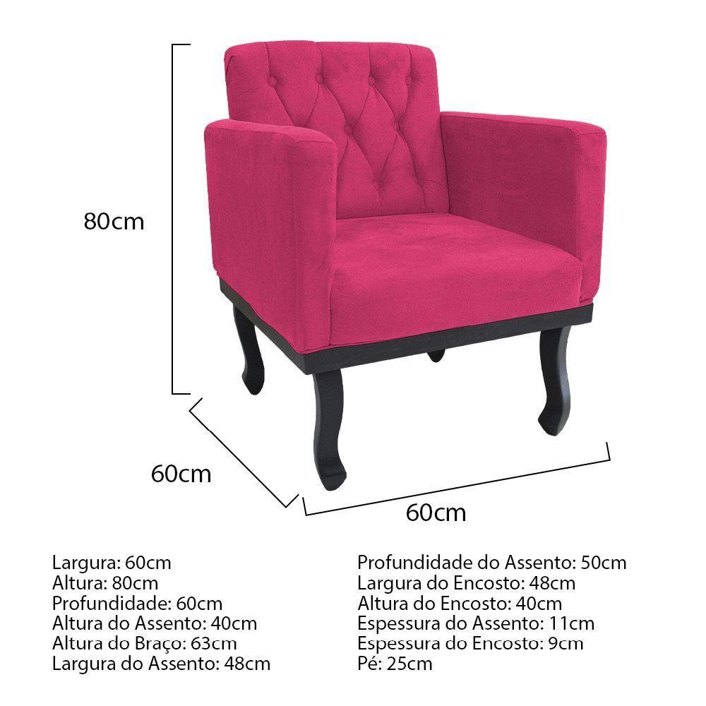 Kit Diva Recamier Azura 160Cm Lado Esquerdo E 02 Poltronas Classic Suede - Doce Sonho Móveis Pink - 3
