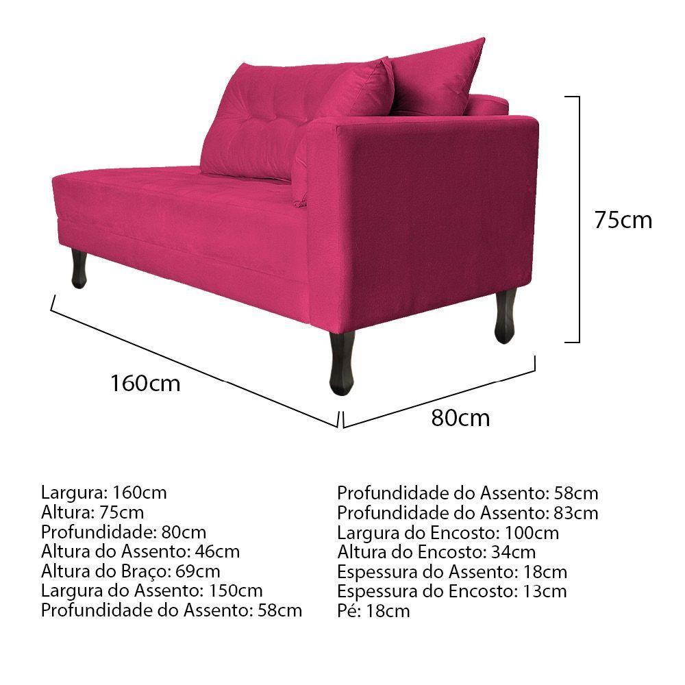 Kit Diva Recamier Azura 160Cm Lado Esquerdo E 02 Poltronas Classic Suede - Doce Sonho Móveis Pink - 4